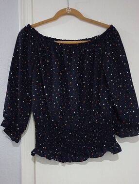 West Kei Navy Polka Dot Off-Shoulder Peasant Top Size L